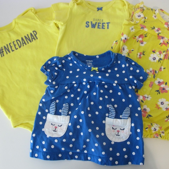 Bundle of 4 Toddler Girl Carter's Onesies Shirts Size 12 months GUC - Picture 4 of 6